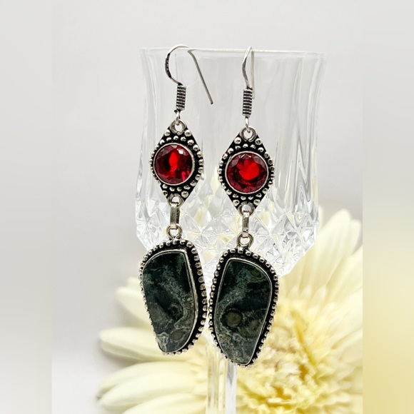 STAR GALAXY/GARNET EARRINGS - Picture 3 of 11